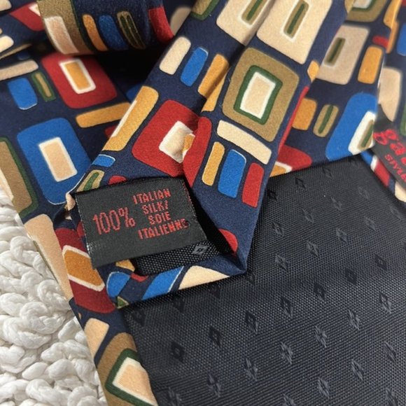 Gattonero 100% Italian silk tie with retro square pattern colourful design - Picture 3 of 4